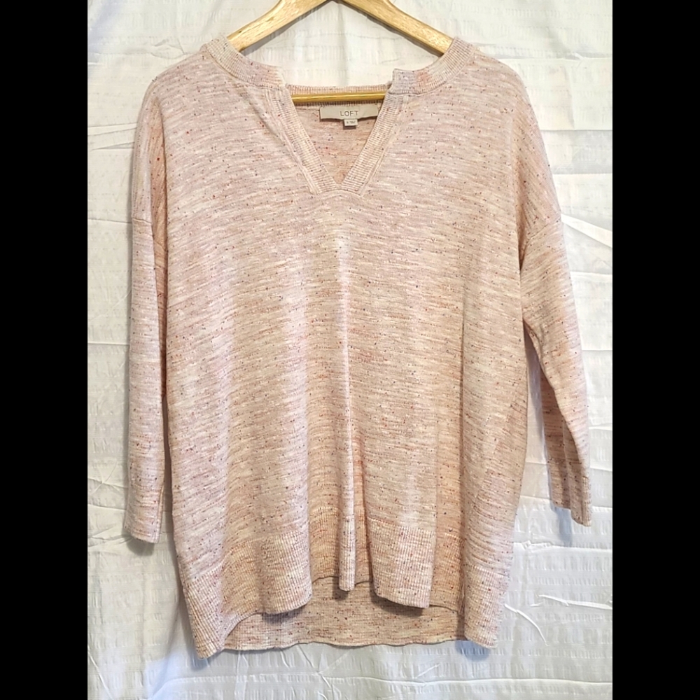 Loft Women's Small Lightweight V-Neck Pink with Multi Color Accents Sweater